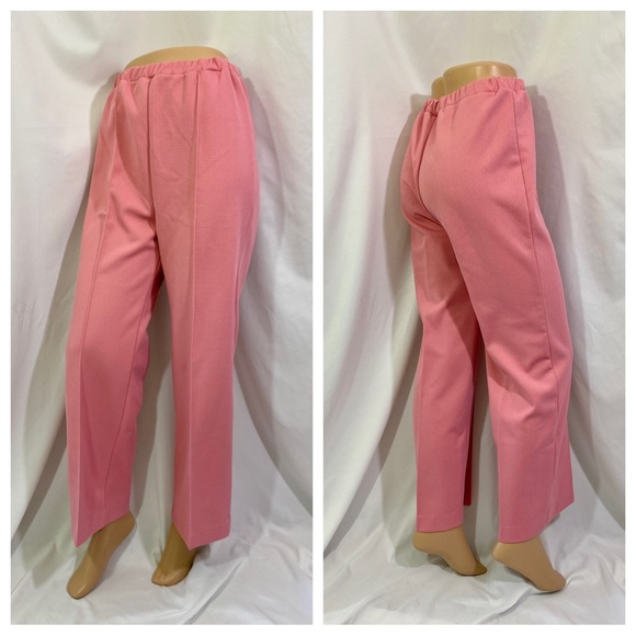 Vintage 70’s Pykettes Pink Polyester Pants Medium High Waisted Wide Leg